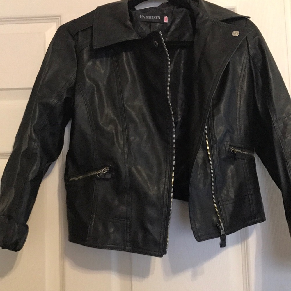 Cropped faux leather moto jacket